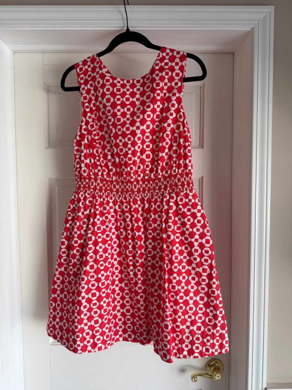 Boden Red and White Geometric Sleeveless Dress